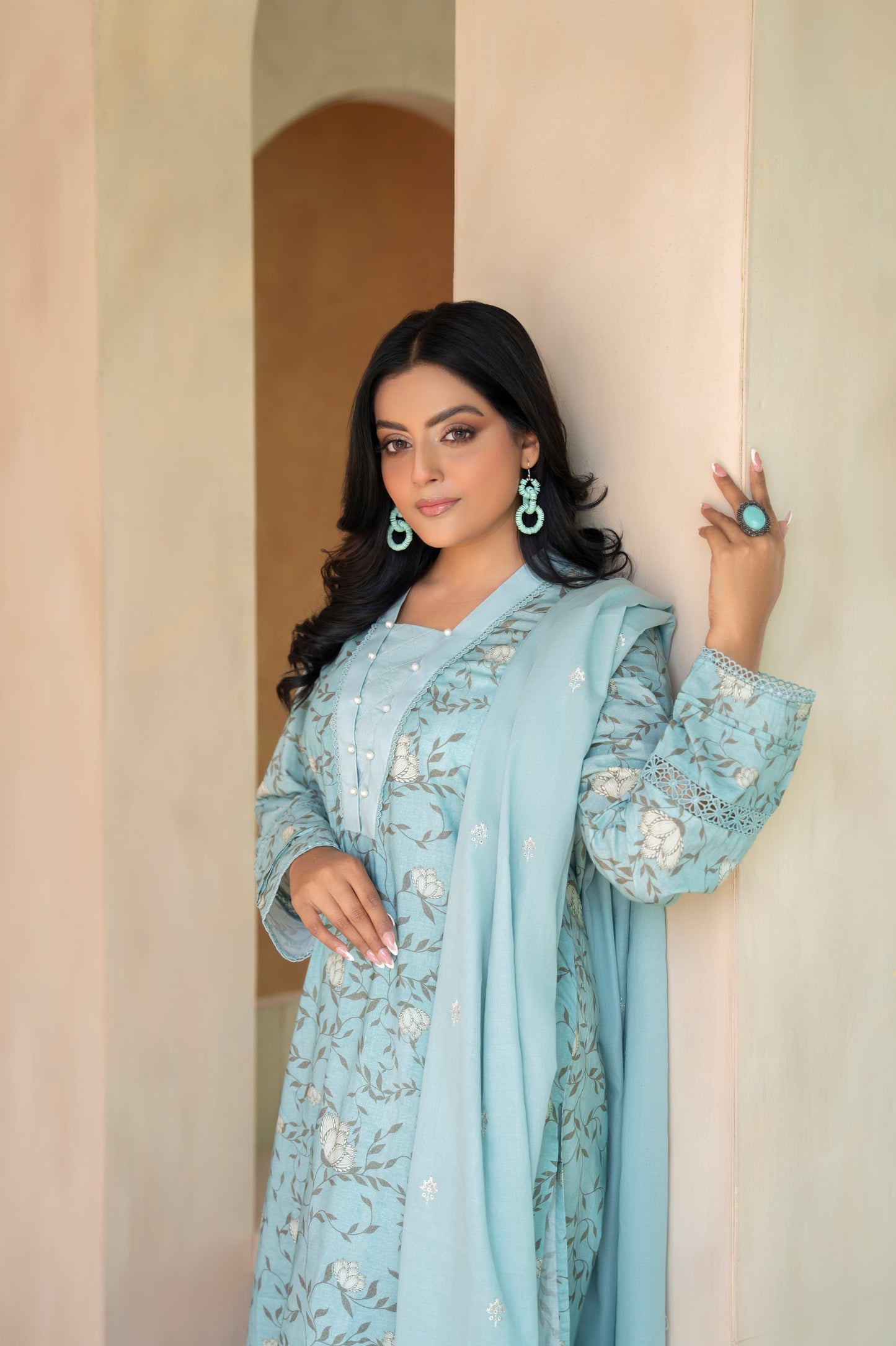 Elegant Light Blue 3-Piece Lawn Suit with Embroidered Dupatta| ZM-18