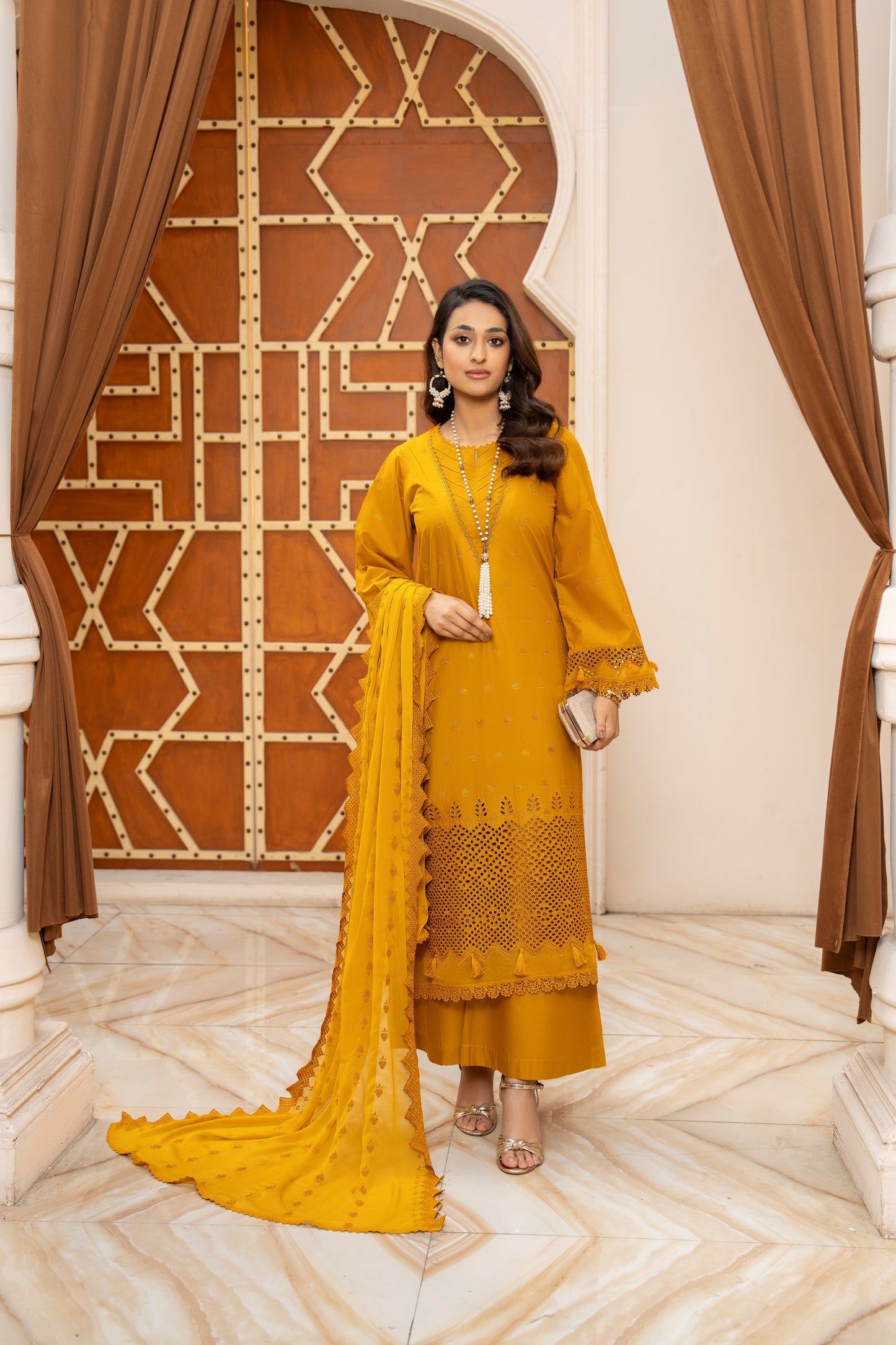 Amber gold 3 PIECE EMBROIDERED SUIT | ZM-12
