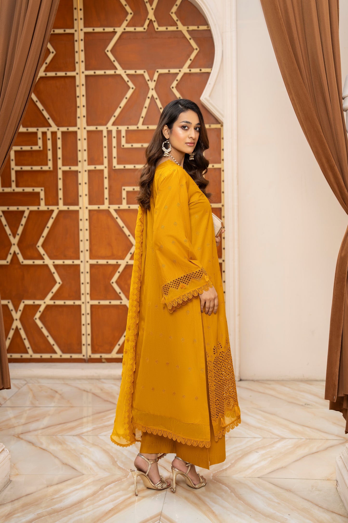 Amber gold 3 PIECE EMBROIDERED SUIT | ZM-12