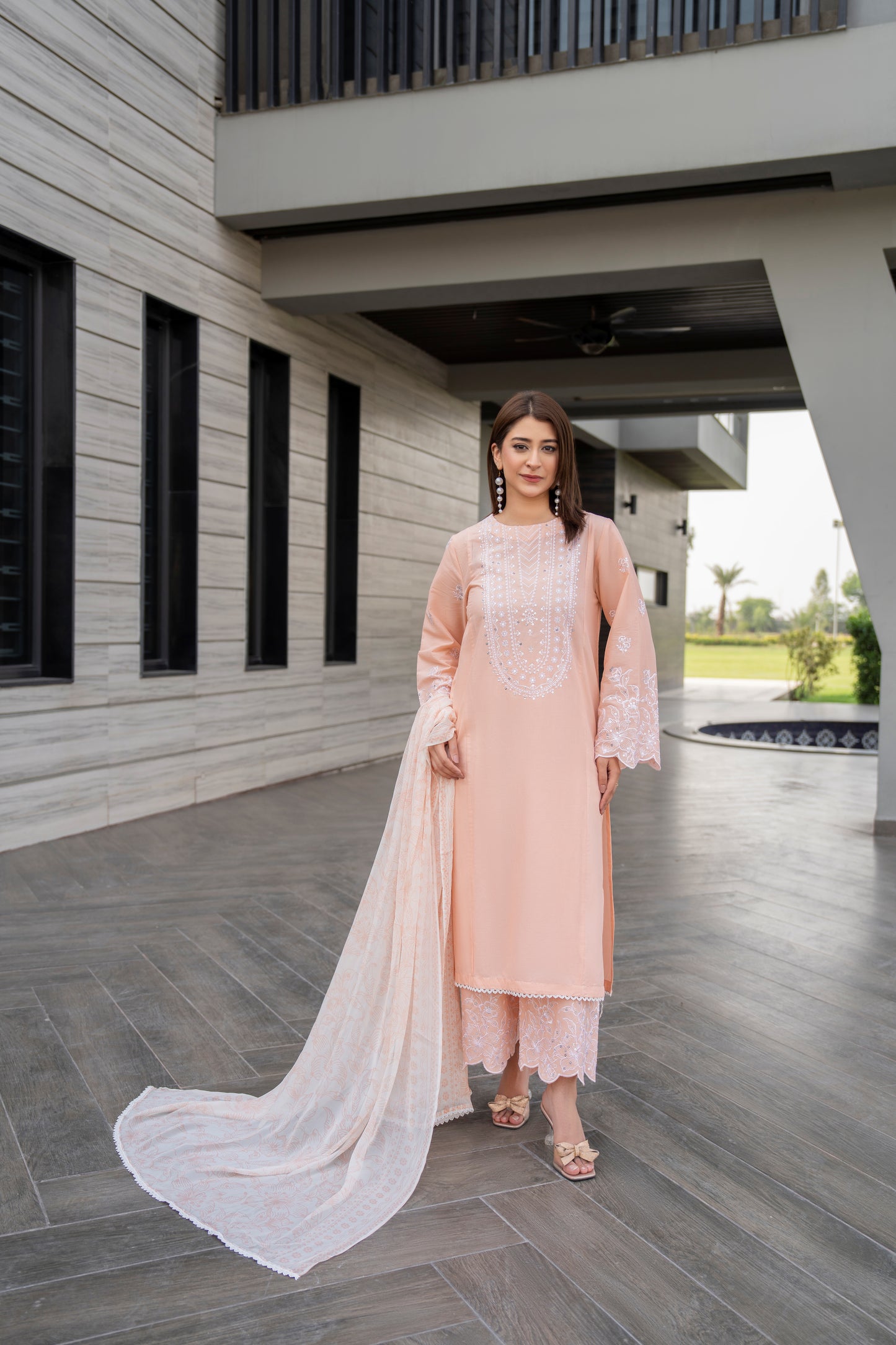 Elegant Peach 3-Piece Embroidered Suit | ZM-20