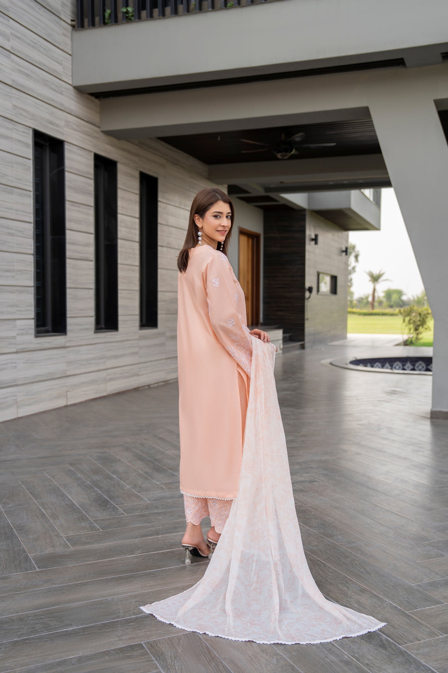 Elegant Peach 3-Piece Embroidered Suit | ZM-20