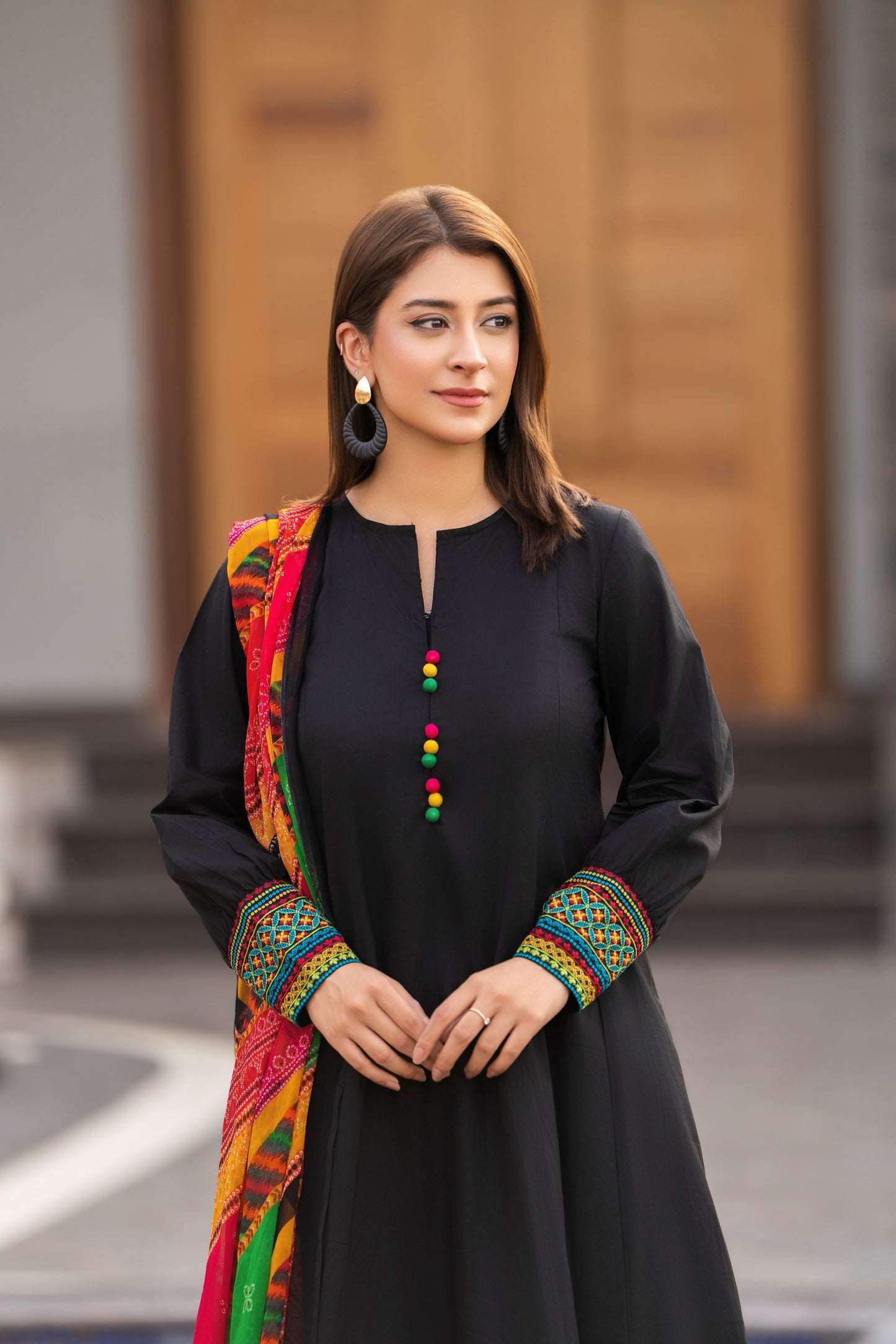 Black 3-Piece Embroidered Frock | ZM-35
