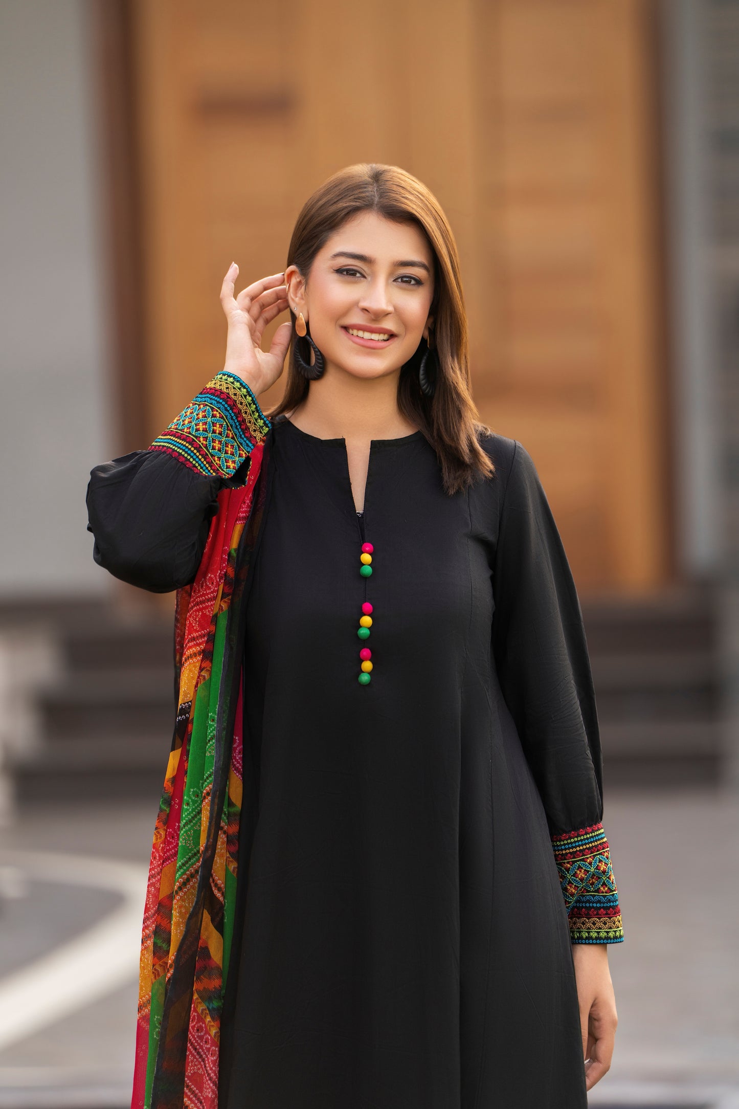 Black 3-Piece Embroidered Frock | ZM-35