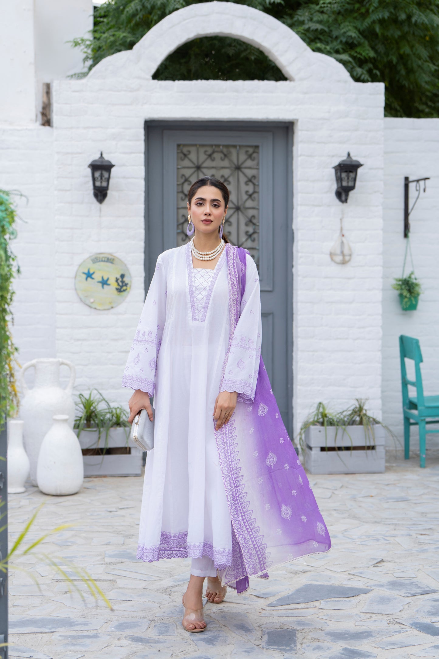 White 3-Piece Embroidered Frock | ZM-24