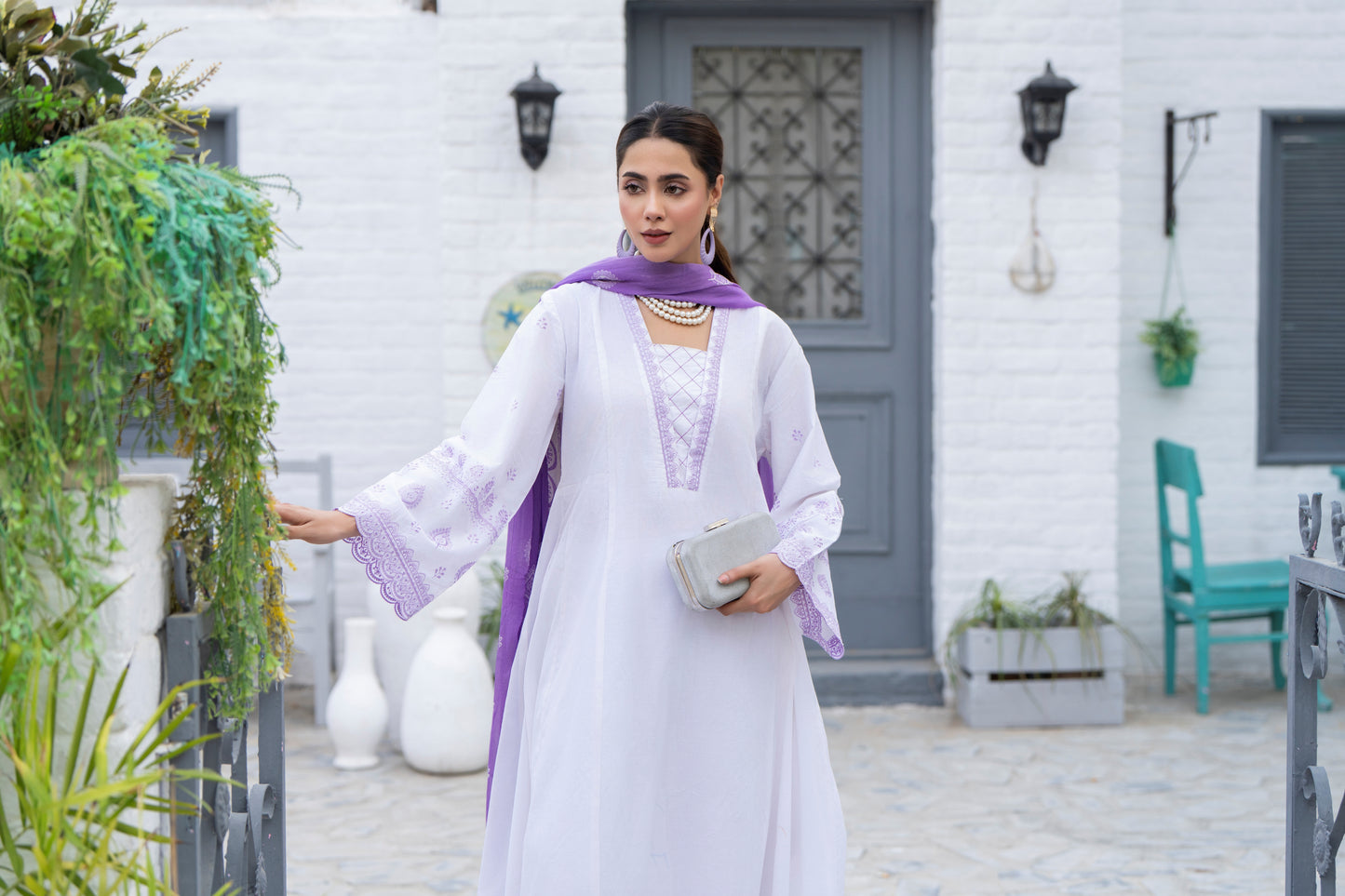 White 3-Piece Embroidered Frock | ZM-24
