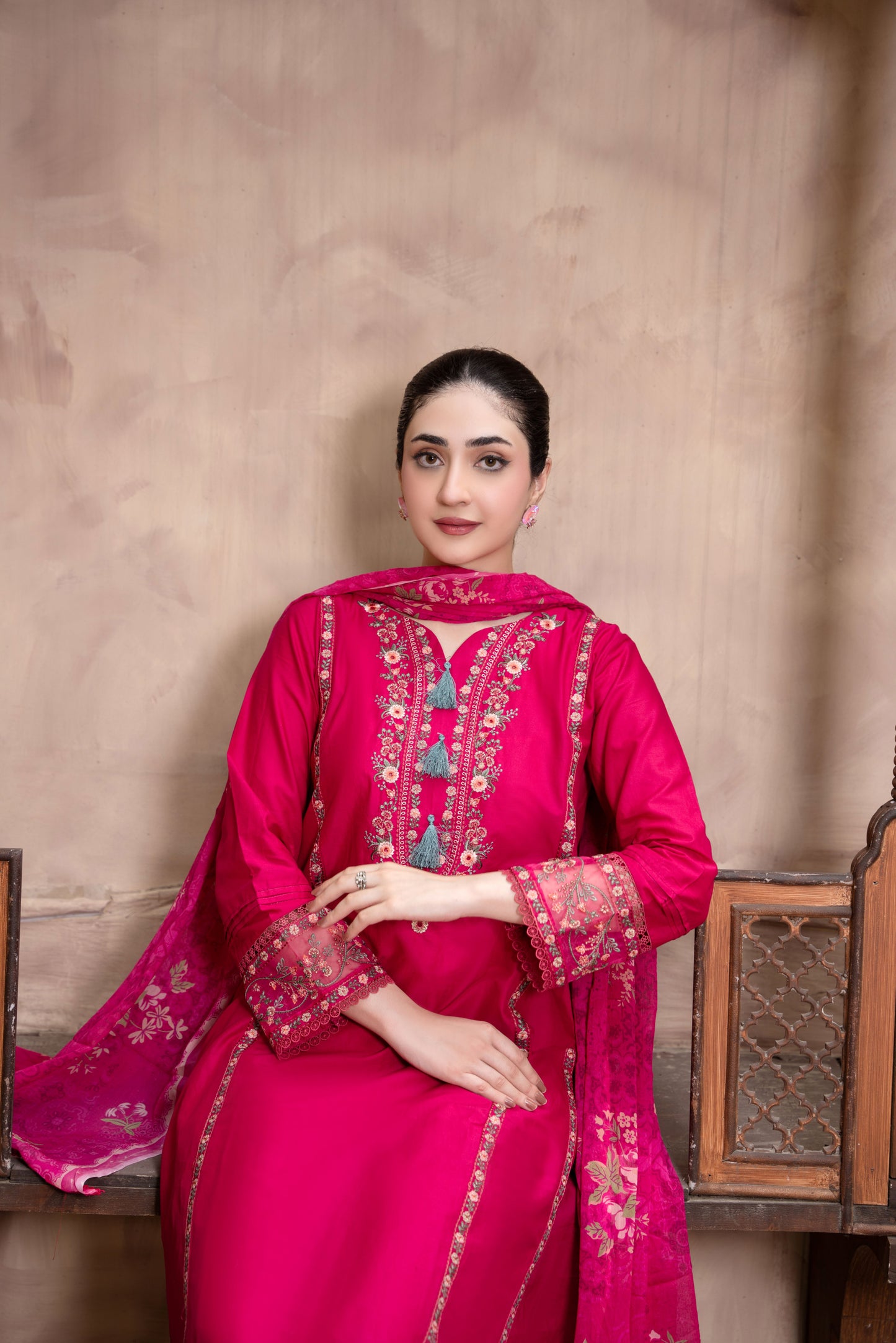 Shocking Pink Embroidered 3-Piece Suit | ZM-82