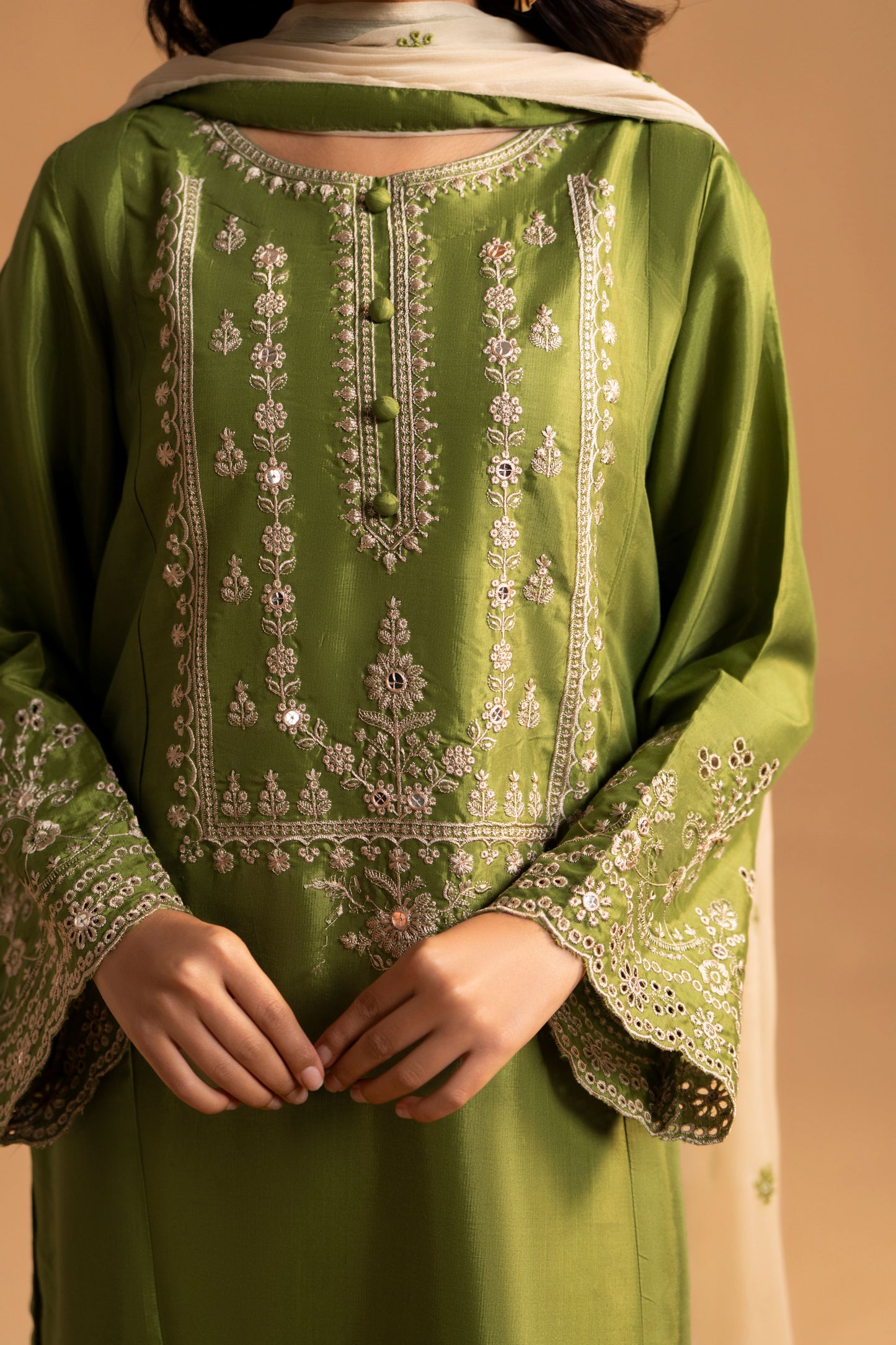 Rang-e-Mehndi Raw Silk 3-Piece Embroidered Suit | ZM-54