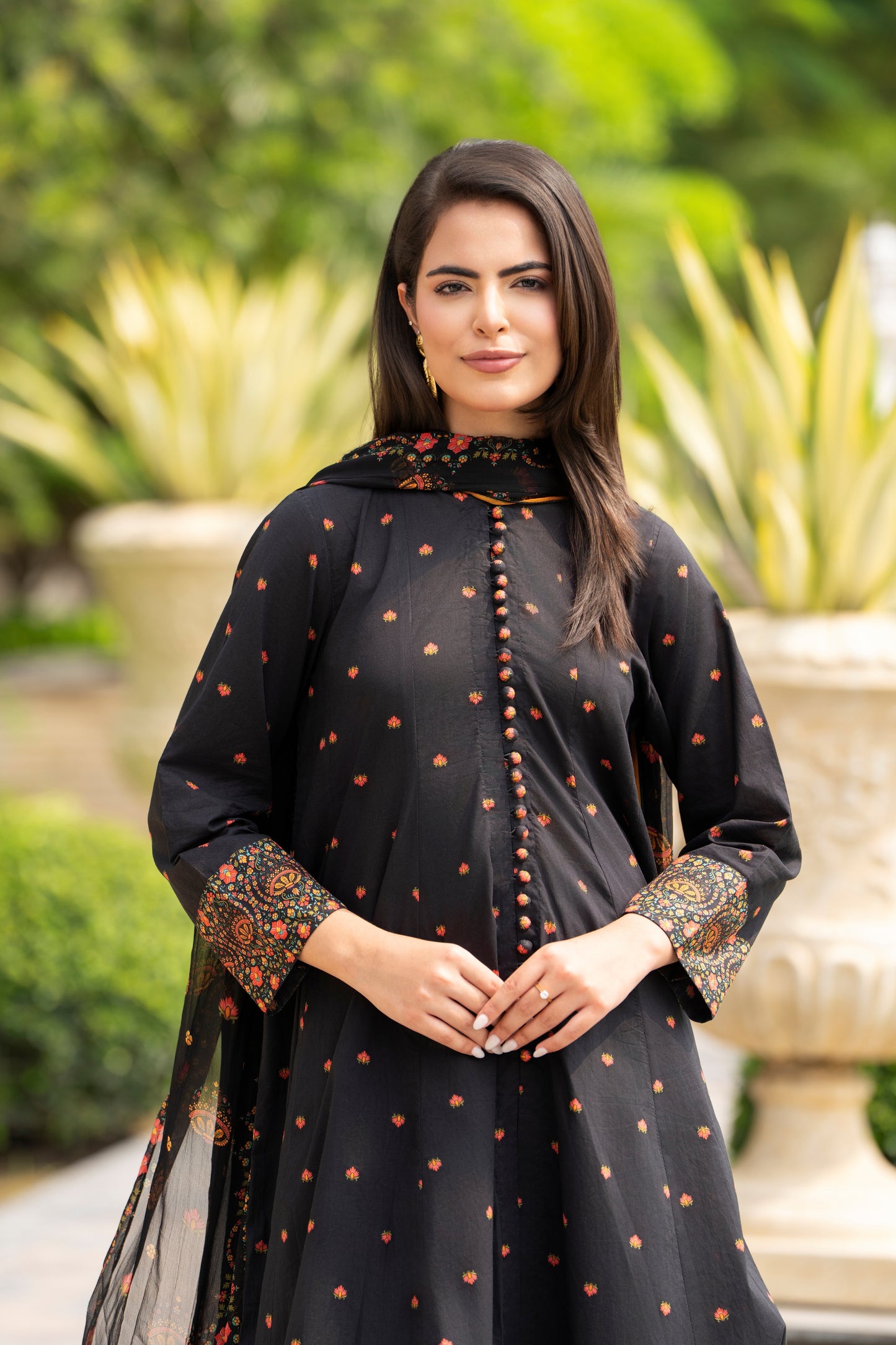 Black 3-Piece printed Lawn Frock | ZM-32