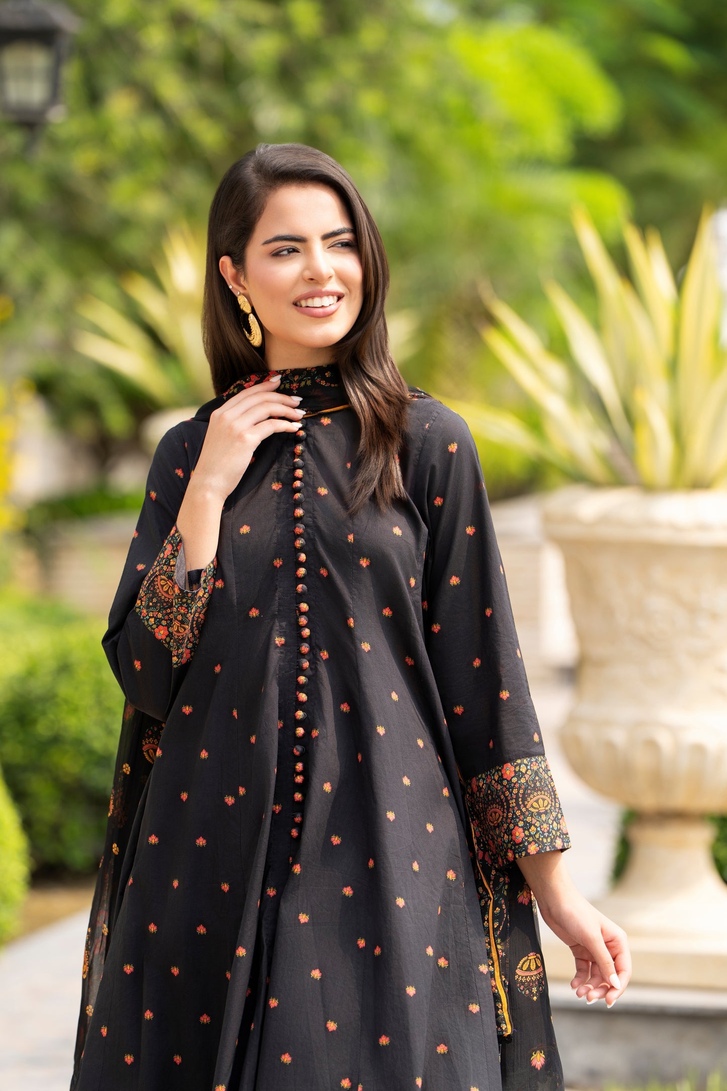 Black 3-Piece printed Lawn Frock | ZM-32