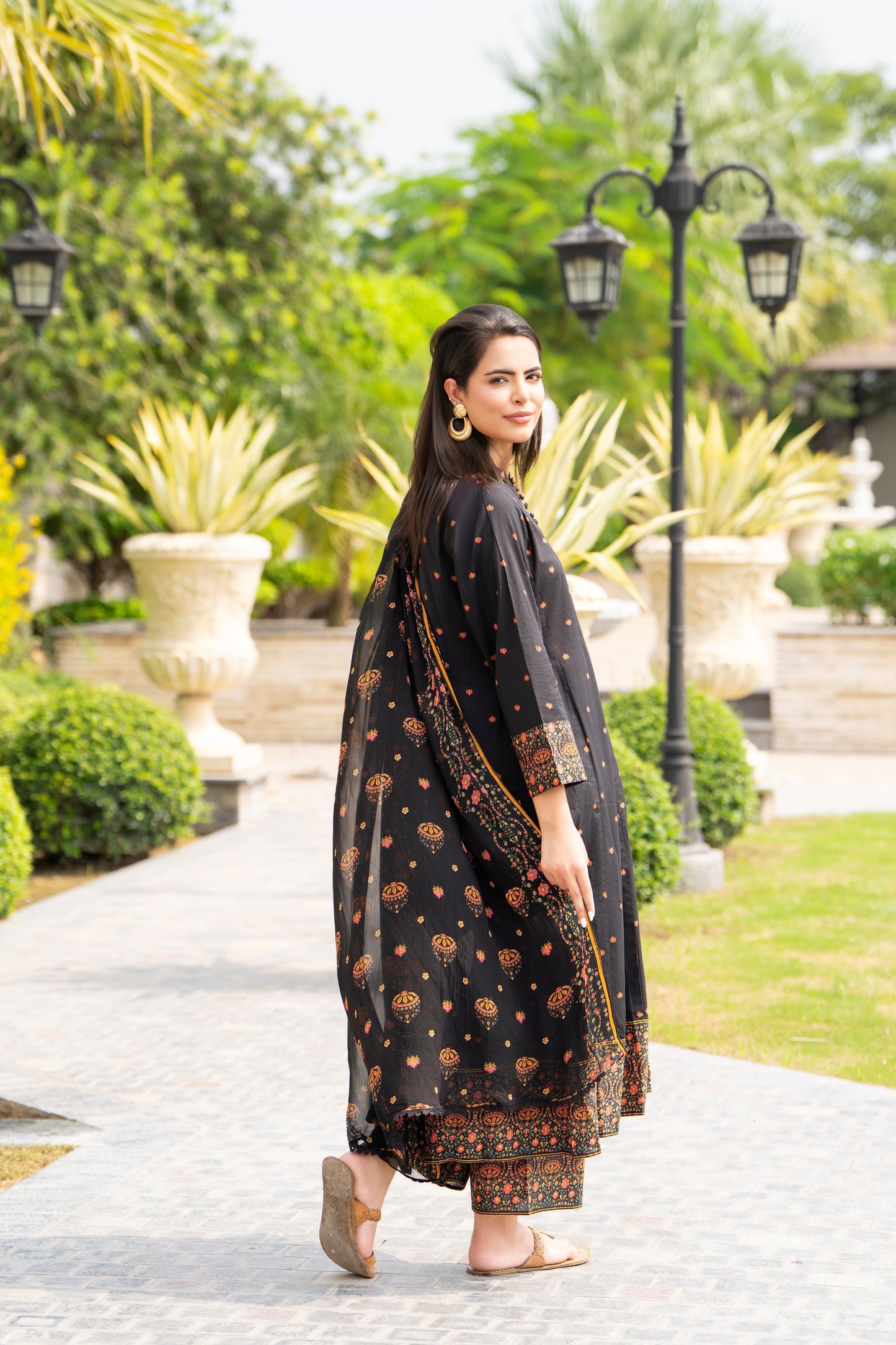 Black 3-Piece printed Lawn Frock | ZM-32