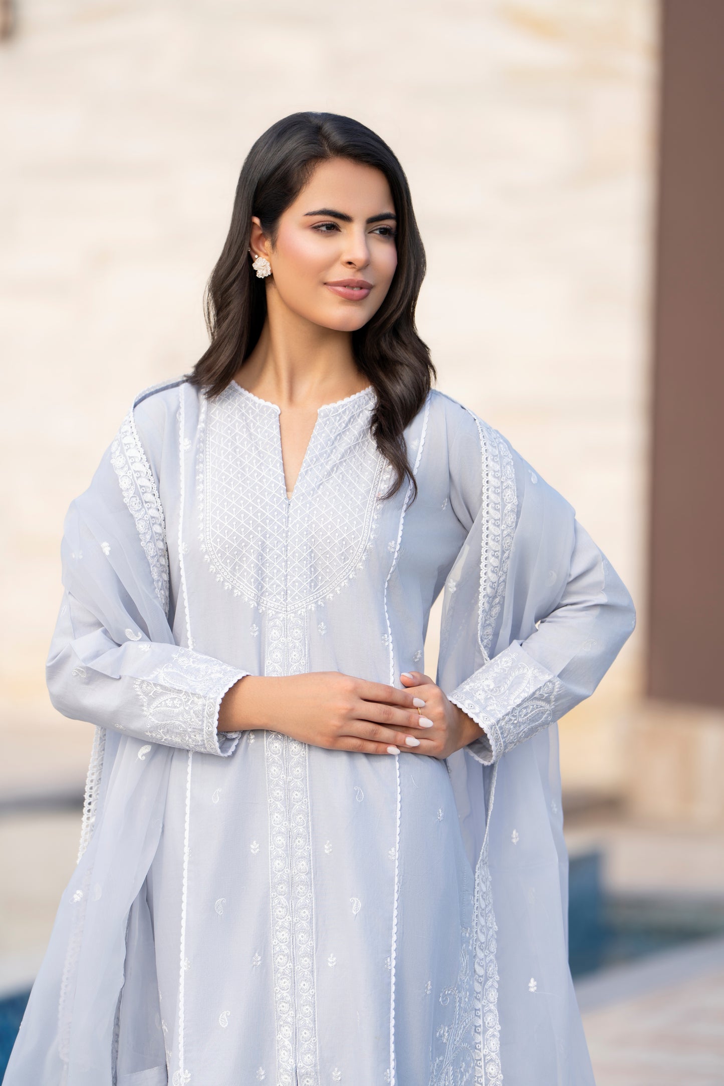 Grey 3-Piece Embroidered Lawn Suit| ZM-30