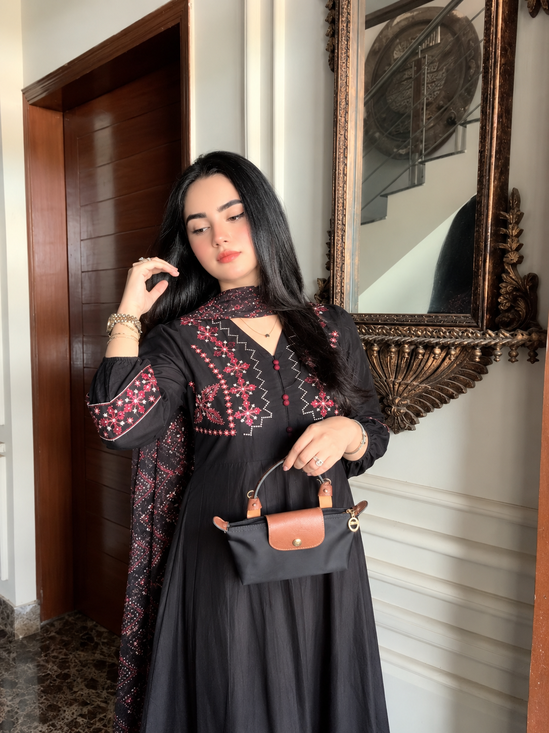 Ebony Black Cambric Embroidered Frock | ZM-100
