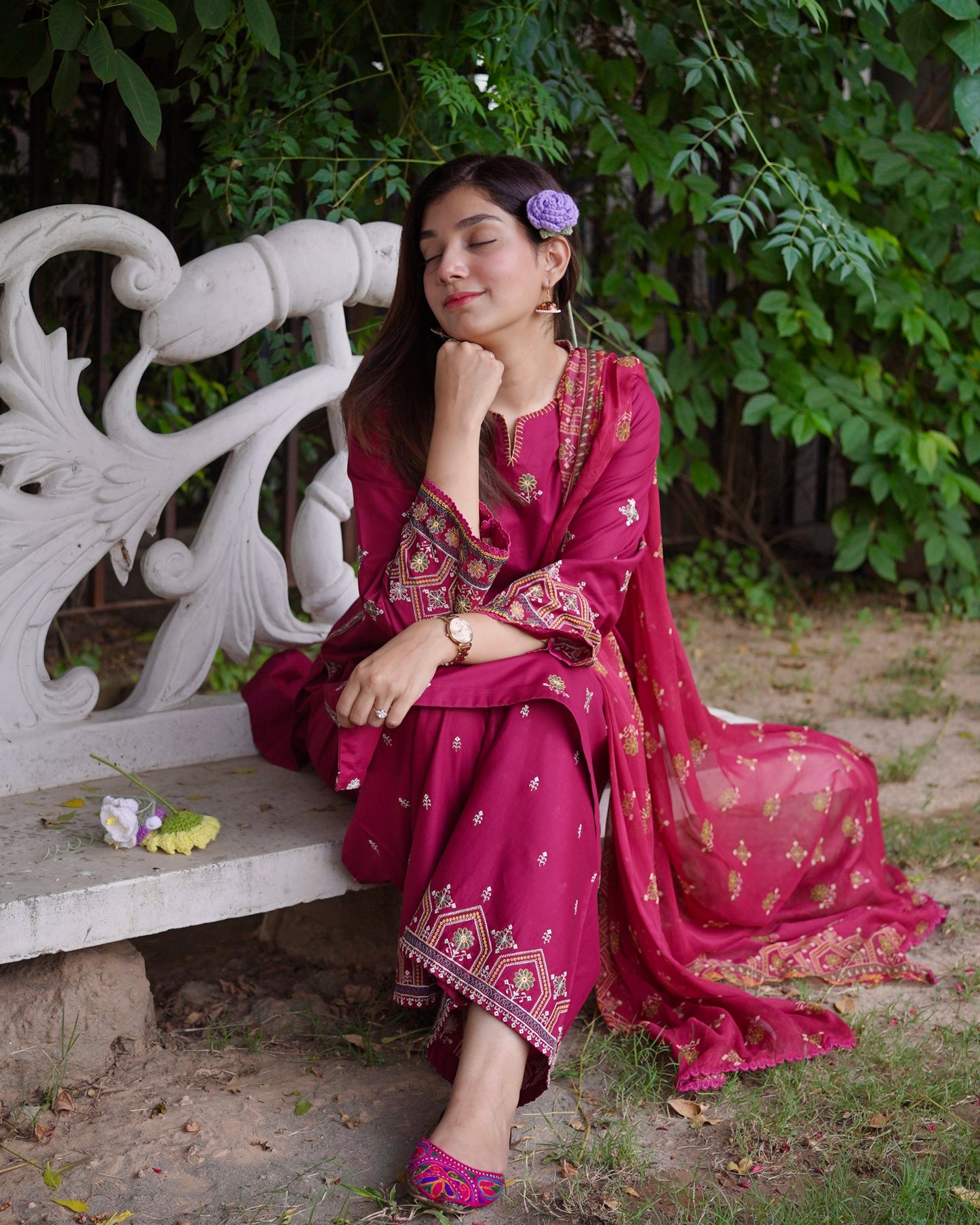 Magenta Charm 3-Piece Embroidered Cambric Lawn Suit | ZM-36