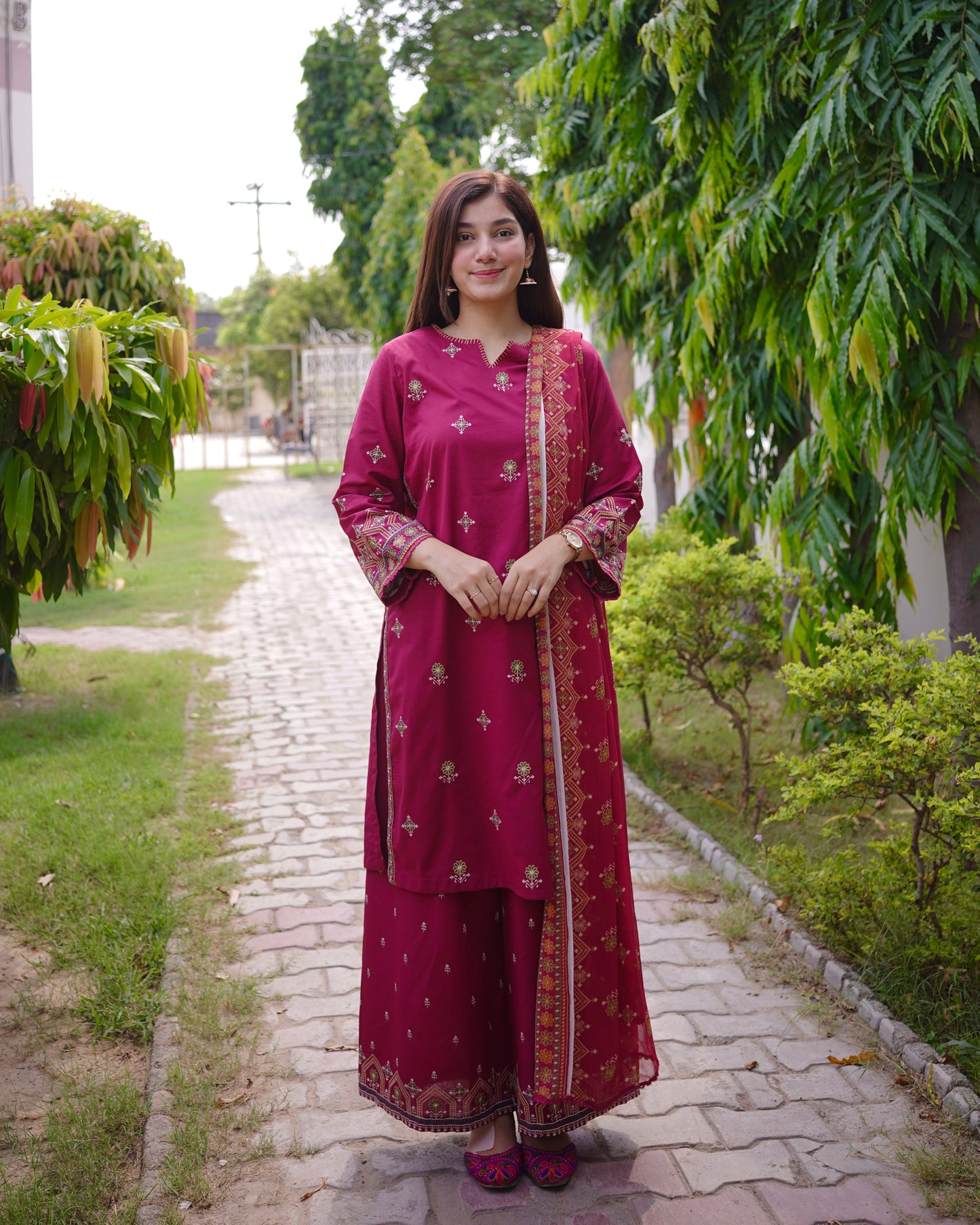 Magenta Charm 3-Piece Embroidered Cambric Lawn Suit | ZM-36