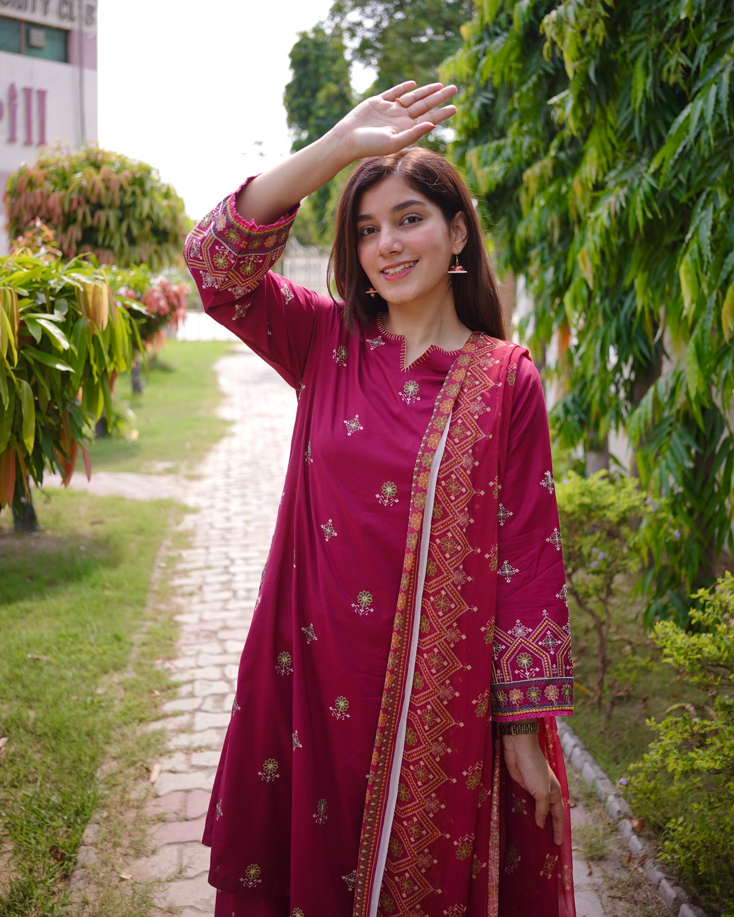 Magenta Charm 3-Piece Embroidered Cambric Lawn Suit | ZM-36