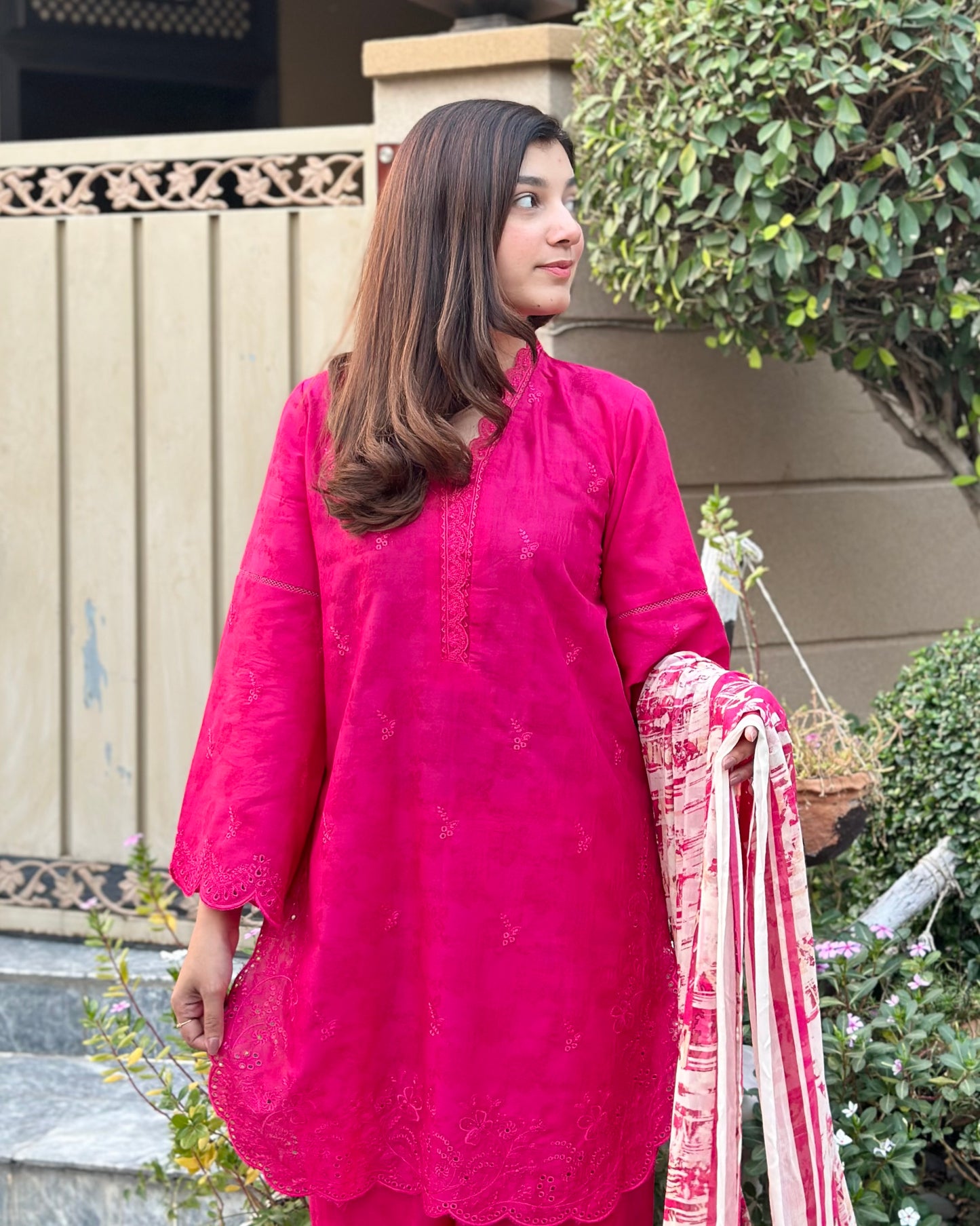 Blush Pink Cambric Dobby 3-Piece Embroidered Suit | ZM-39