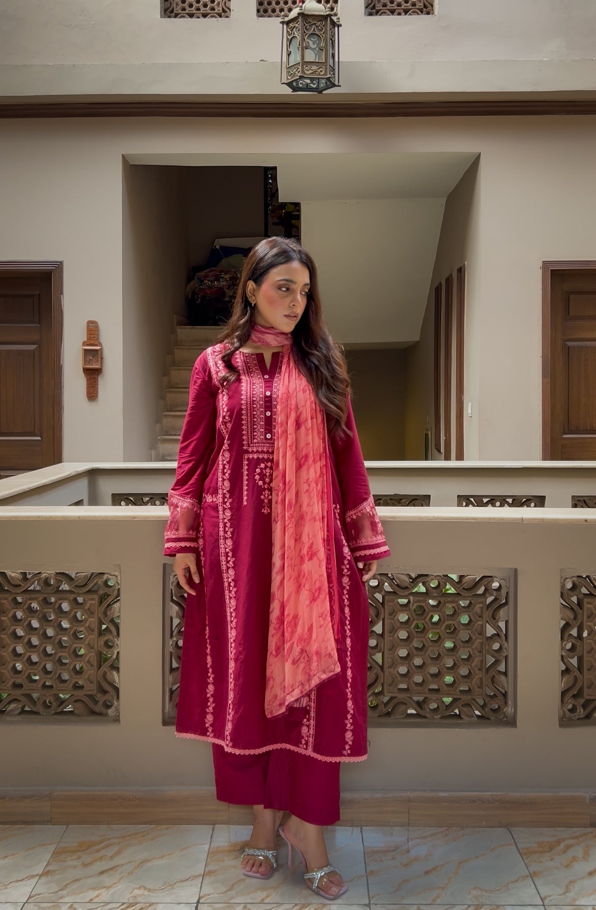 Opulent Burgundy Embroidered 3-Piece Lawn Suit | ZM-97