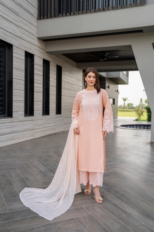 Elegant Peach 3-Piece Embroidered Suit | ZM-20