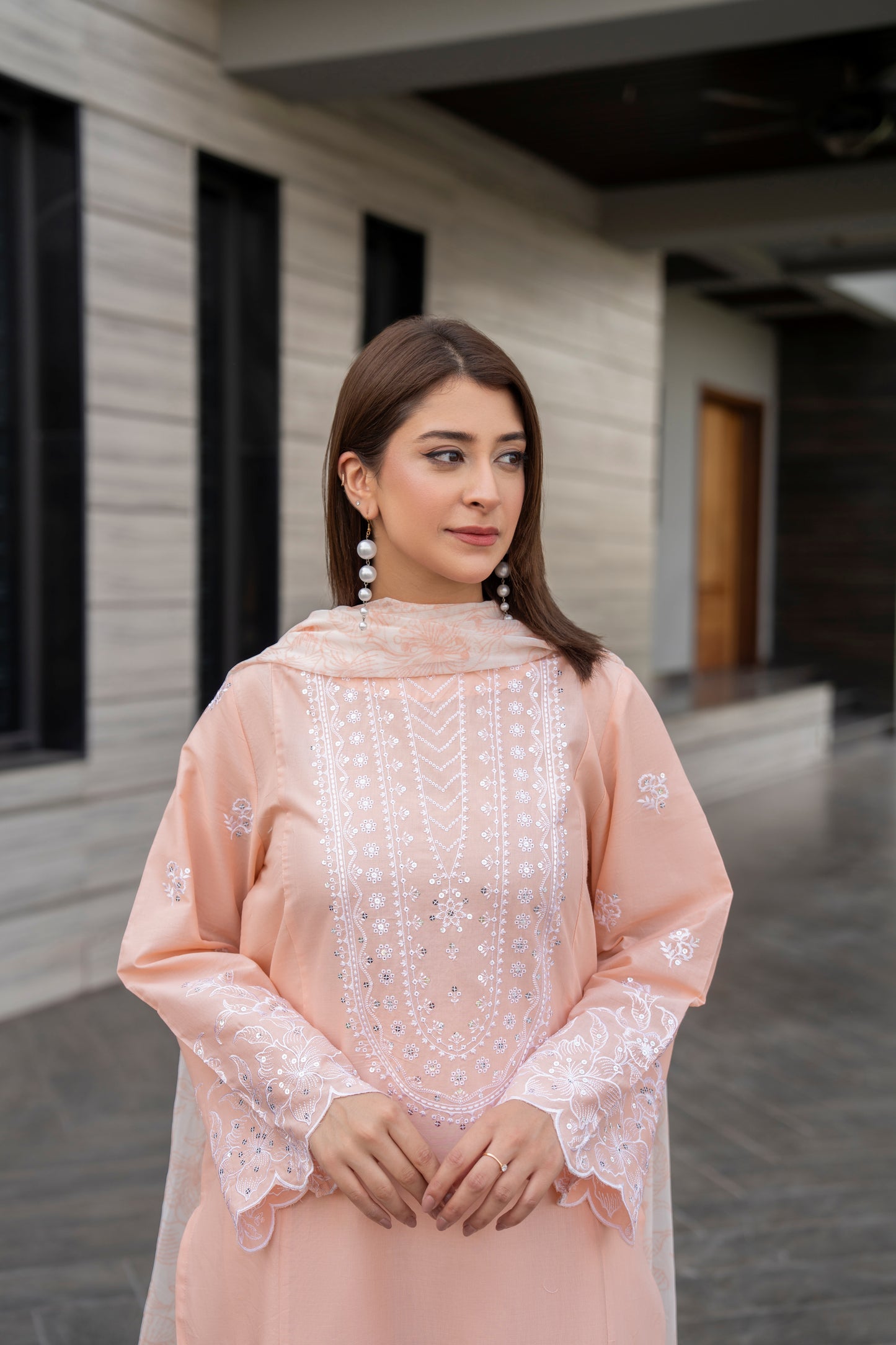 Elegant Peach 3-Piece Embroidered Suit | ZM-20