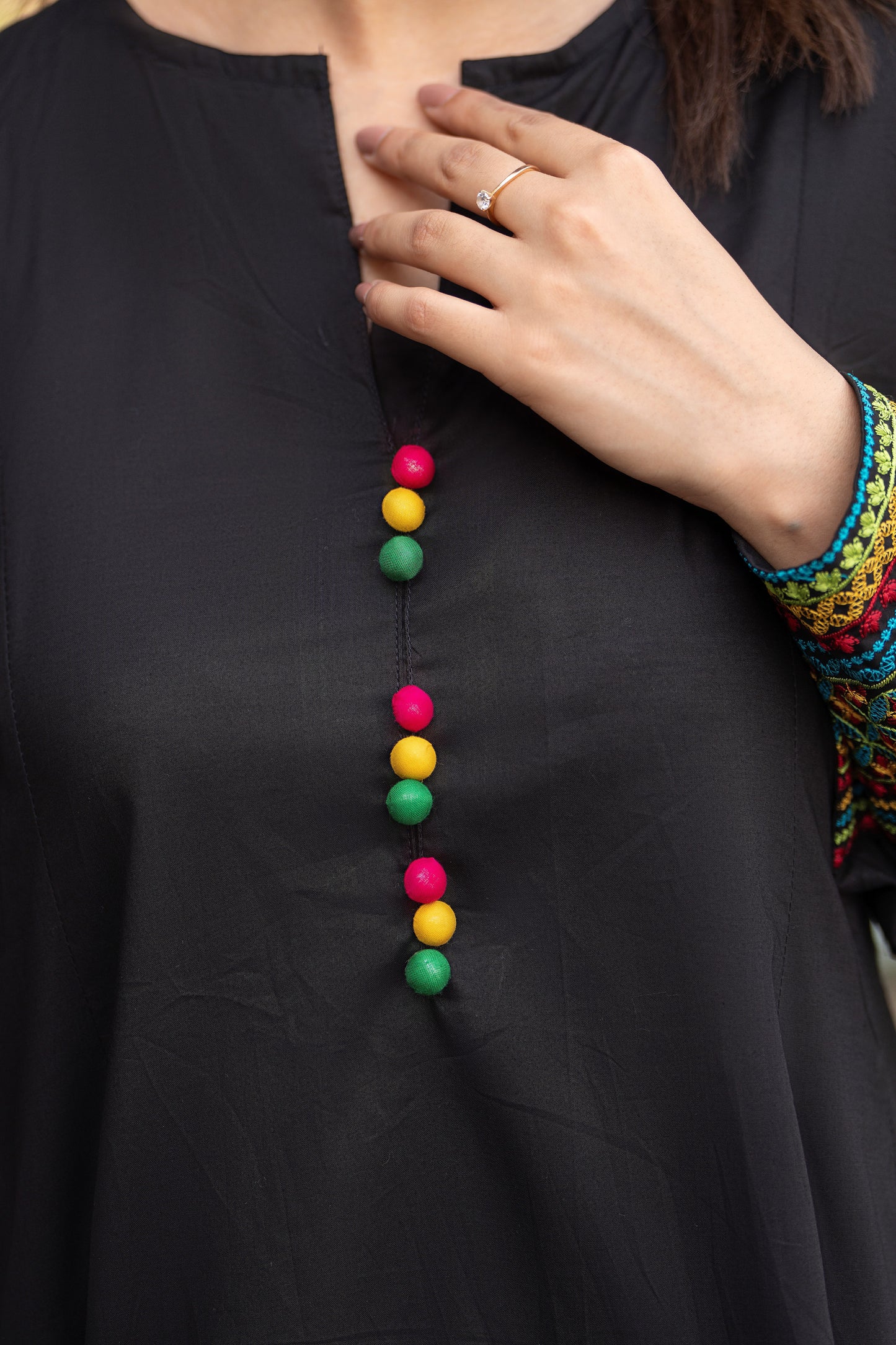 Black 3-Piece Embroidered Frock | ZM-35