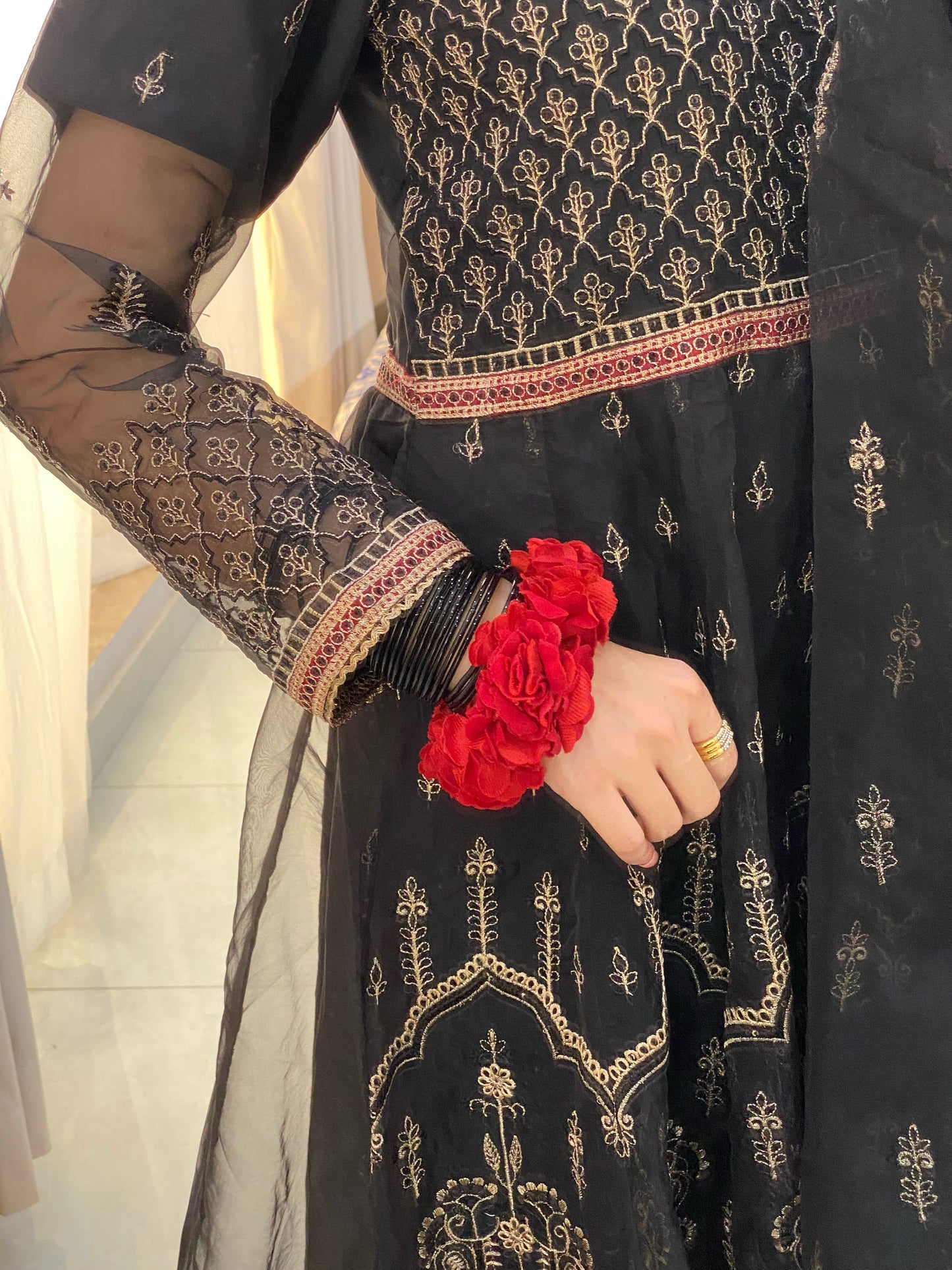Black 3-Piece Luxury Pret Embroidered Organza Frock | ZM-21