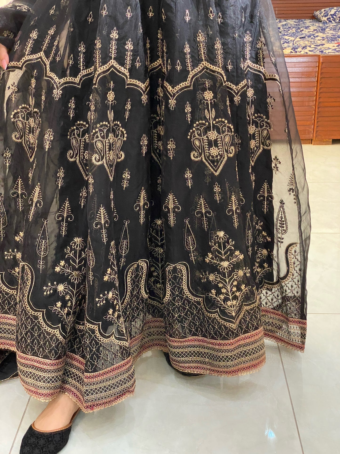 Black 3-Piece Luxury Pret Embroidered Organza Frock | ZM-21