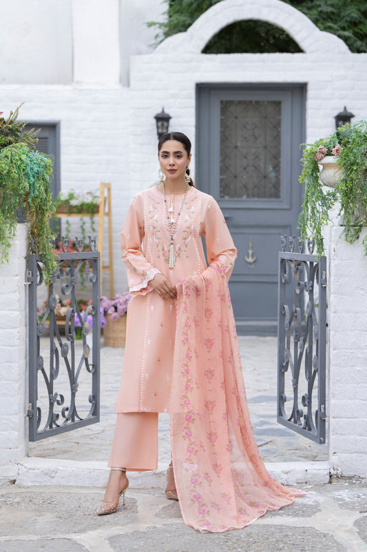 Peach 3-Piece Embroidered Lawn Suit| ZM-23
