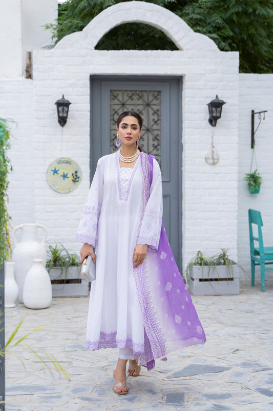 White 3-Piece Embroidered Frock | ZM-24