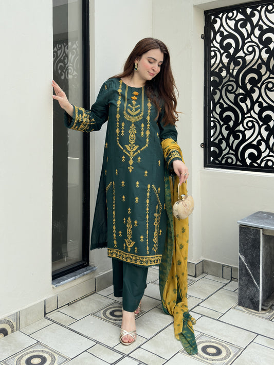 Dk Green 3-Piece Embroidered Lawn Suit | ZM-34