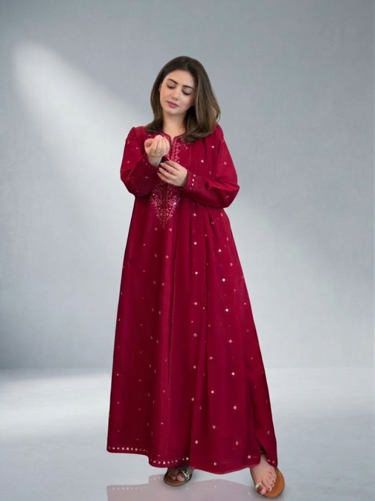 Wine Maroon Embroidered 3-Piece Raw Silk Party Wear Suit | ZM-110