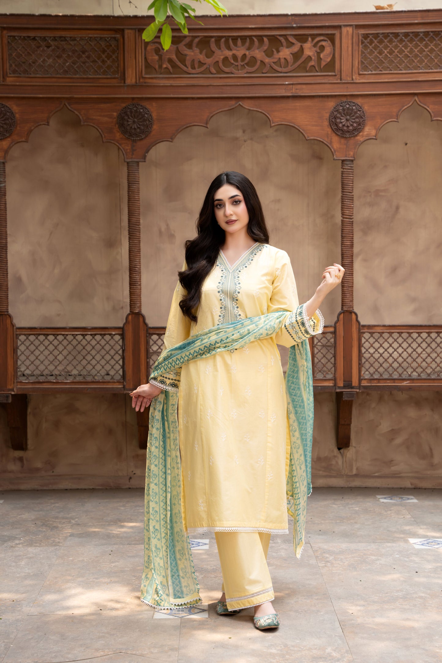 Celeste Light Yellow Embroidered 3-Piece Suit | ZM-91