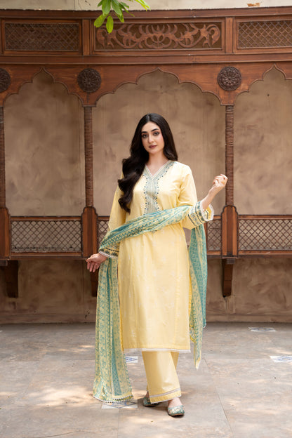 Celeste Light Yellow Embroidered 3-Piece Suit | ZM-91