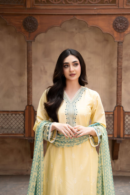 Celeste Light Yellow Embroidered 3-Piece Suit | ZM-91
