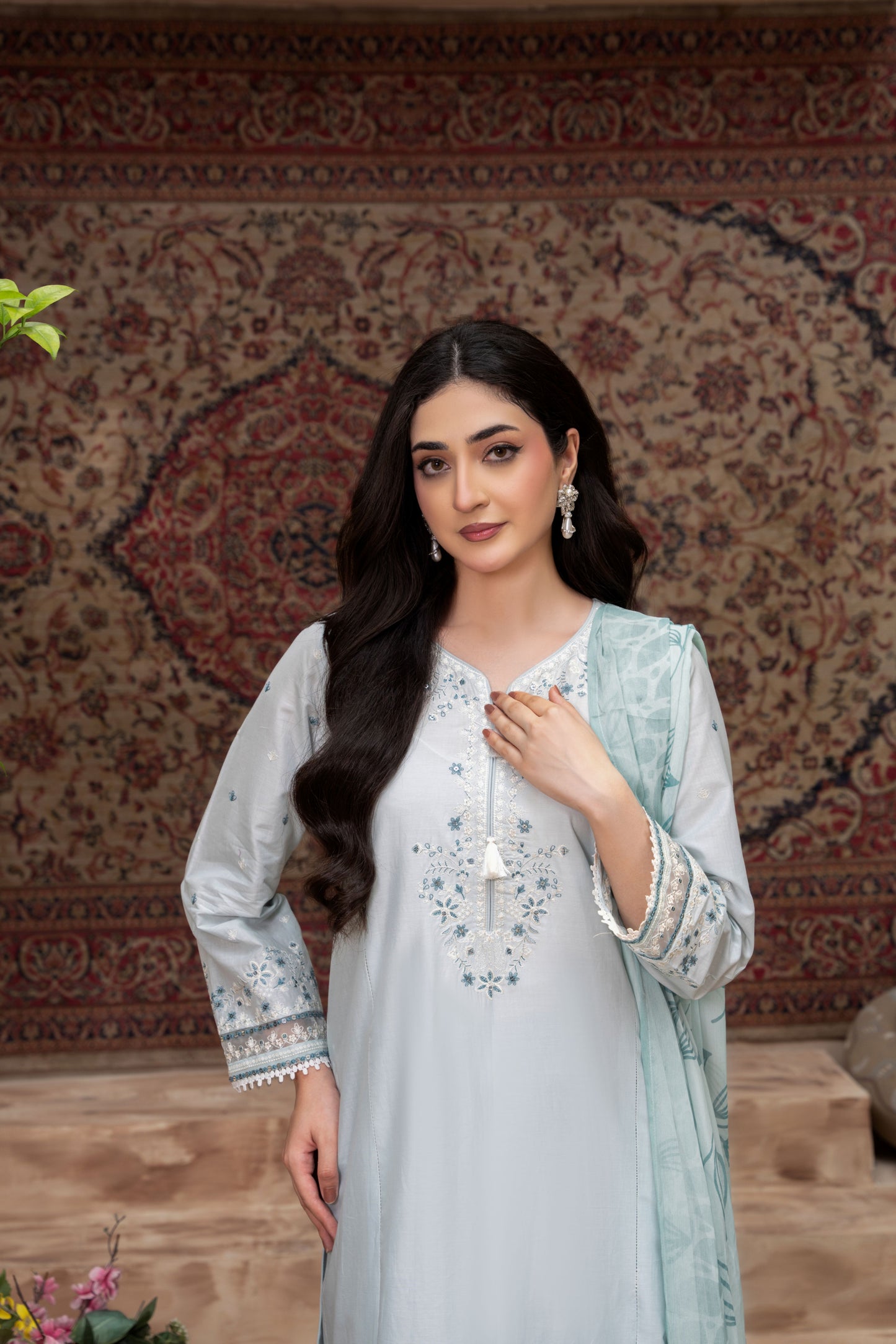 Zyra Light Blue Embroidered 3-Piece Suit | ZM-94