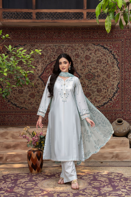 Zyra Light Blue Embroidered 3-Piece Suit | ZM-94
