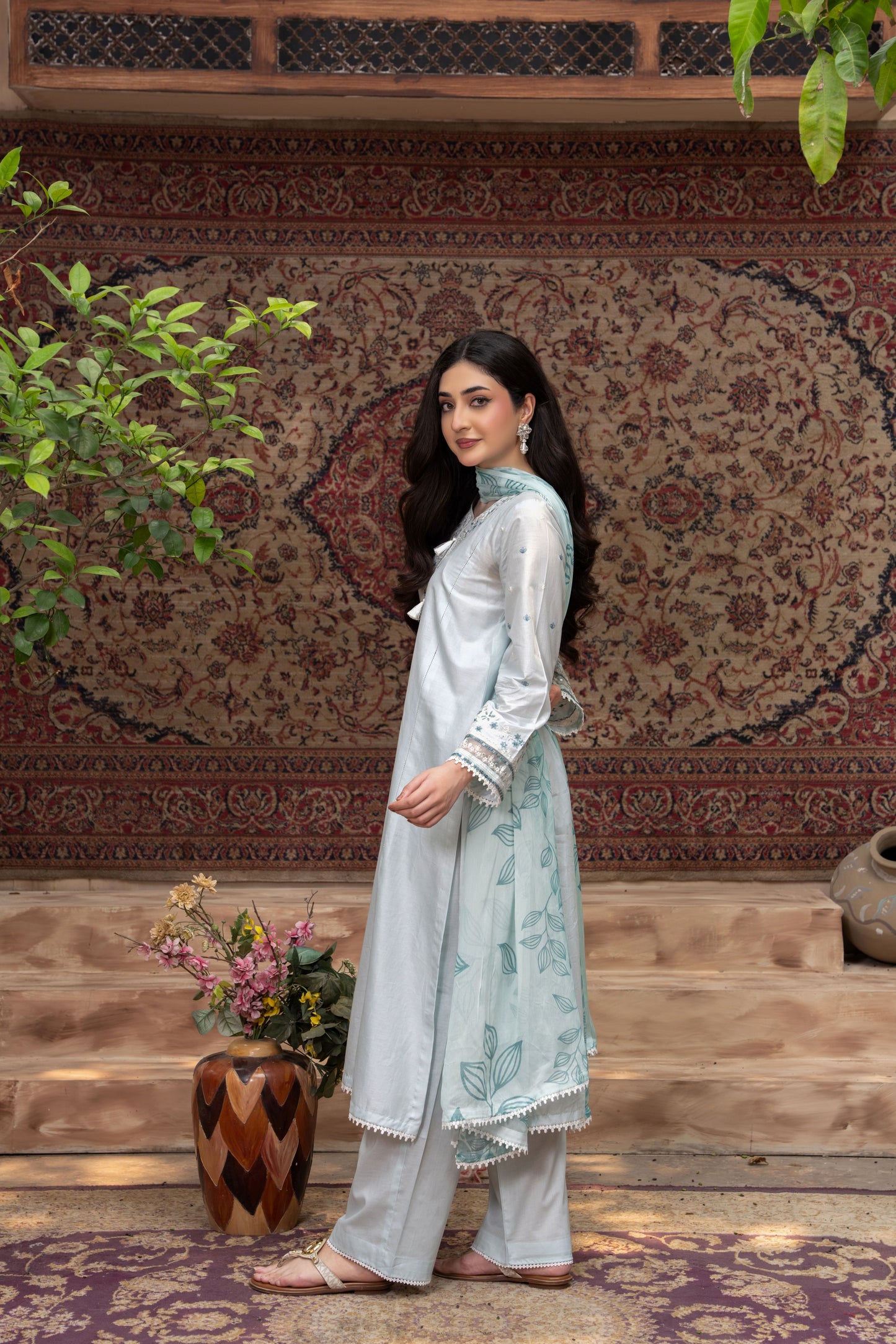 Zyra Light Blue Embroidered 3-Piece Suit | ZM-94