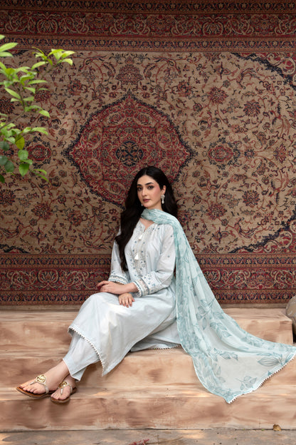 Zyra Light Blue Embroidered 3-Piece Suit | ZM-94