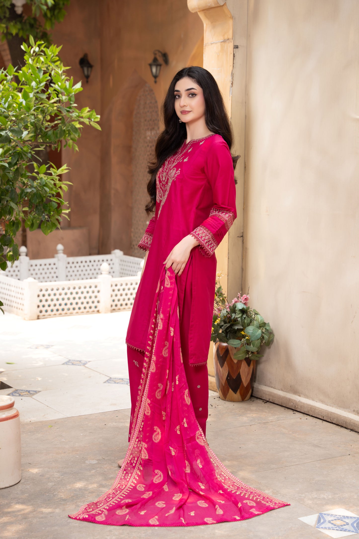 Blush Pink Embroidered 3-Piece Suit | ZM-83