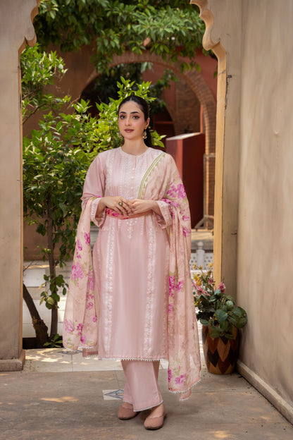 Elarose Light Pink Embroidered 3-Piece Suit | ZM-93