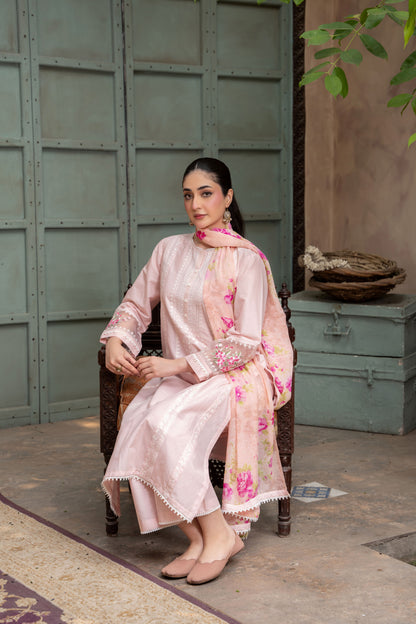 Elarose Light Pink Embroidered 3-Piece Suit | ZM-93
