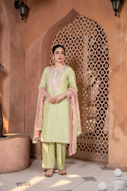 Meadow Royale Light Green Embroidered 3-Piece Suit | ZM-90
