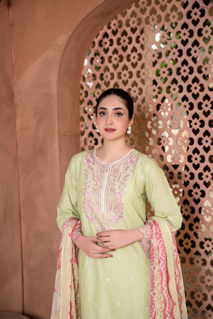 Meadow Royale Light Green Embroidered 3-Piece Suit | ZM-90