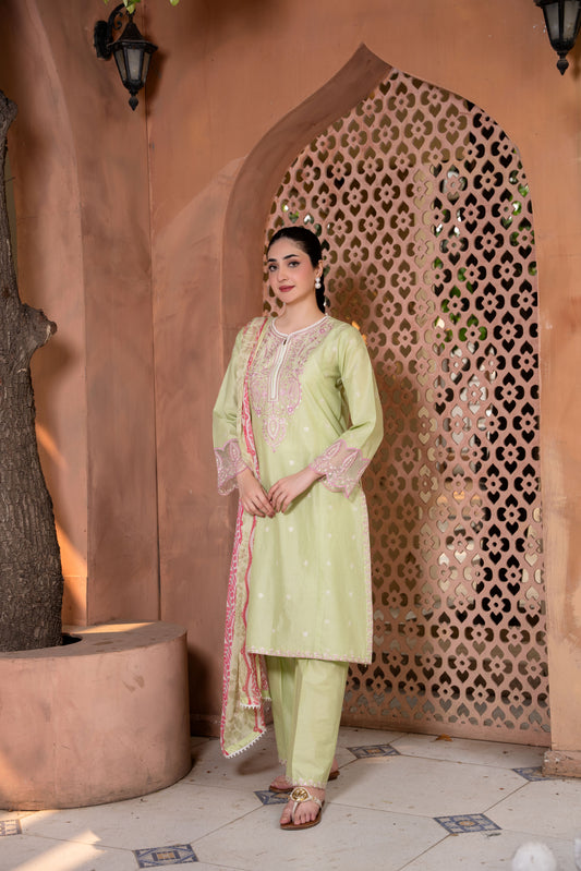 Meadow Royale Light Green Embroidered 3-Piece Suit | ZM-90