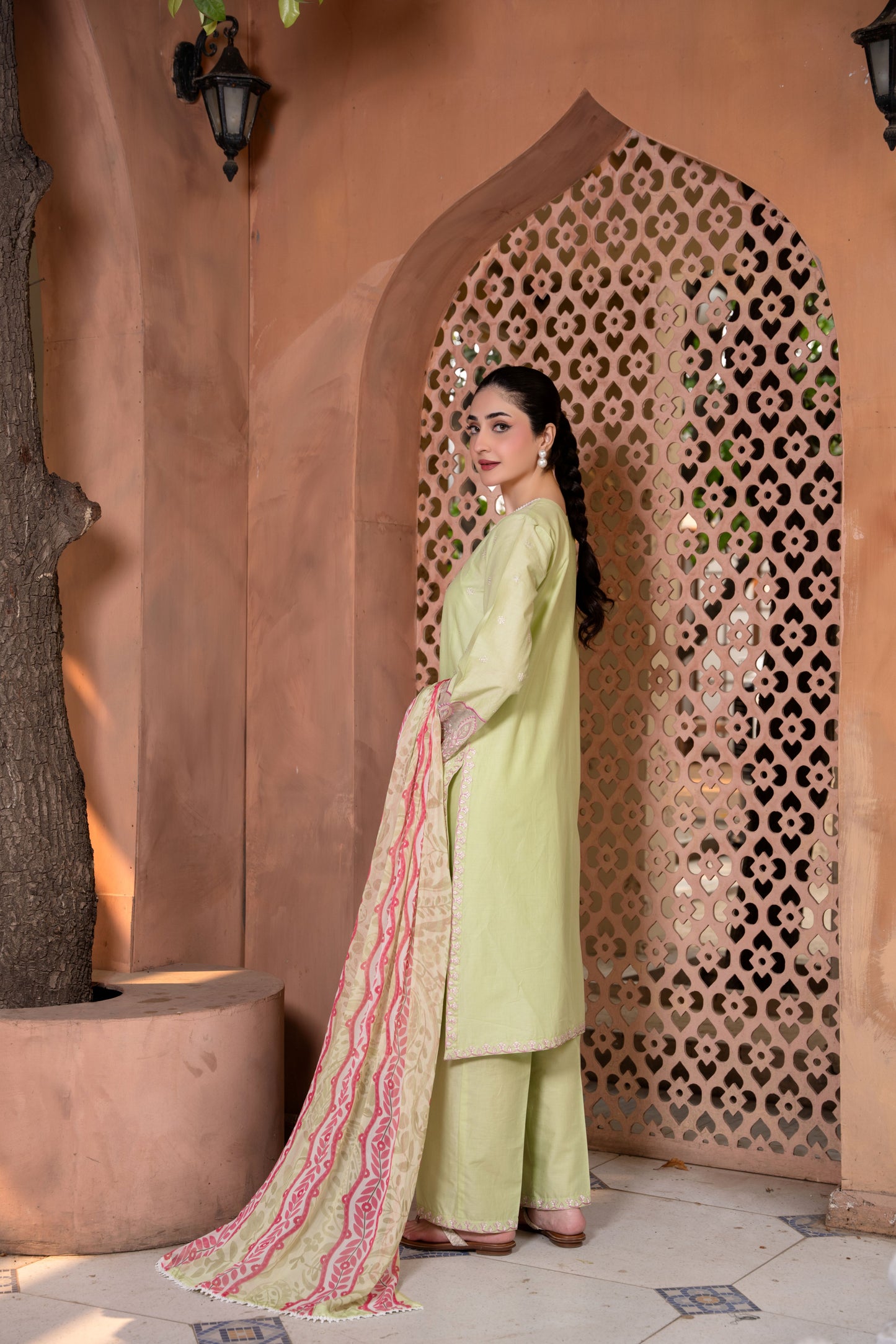 Meadow Royale Light Green Embroidered 3-Piece Suit | ZM-90