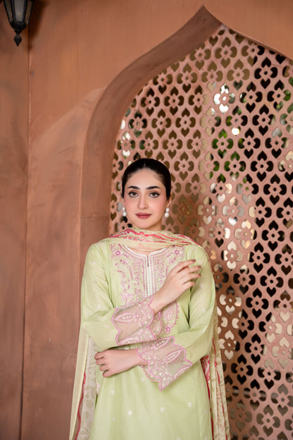 Meadow Royale Light Green Embroidered 3-Piece Suit | ZM-90