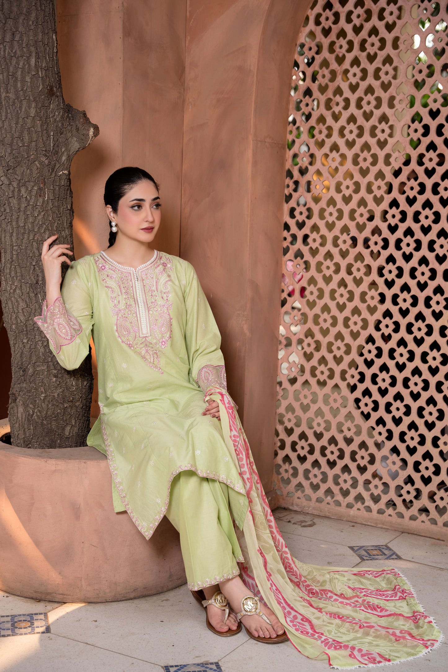 Meadow Royale Light Green Embroidered 3-Piece Suit | ZM-90