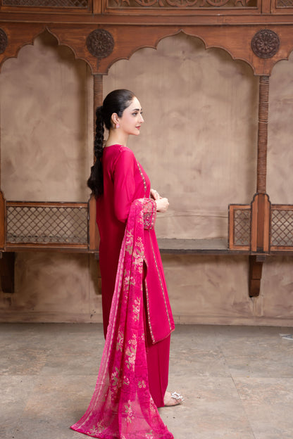 Shocking Pink Embroidered 3-Piece Suit | ZM-82