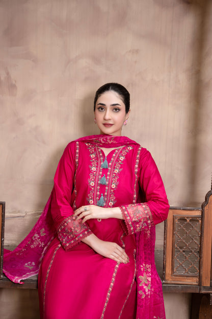 Shocking Pink Embroidered 3-Piece Suit | ZM-82