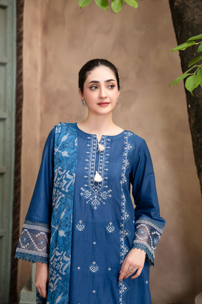 Zinc Blue Embroidered 3-Piece Suit | ZM-84