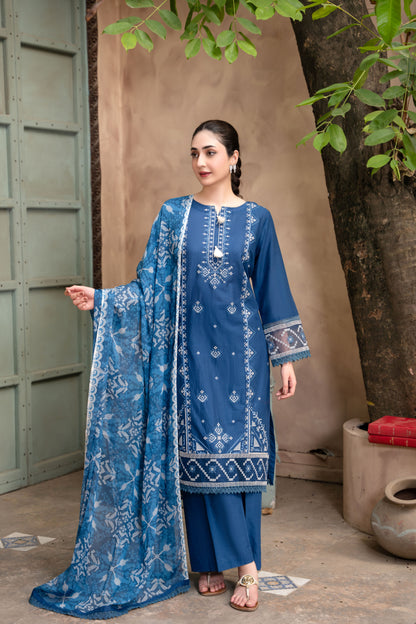 Zinc Blue Embroidered 3-Piece Suit | ZM-84